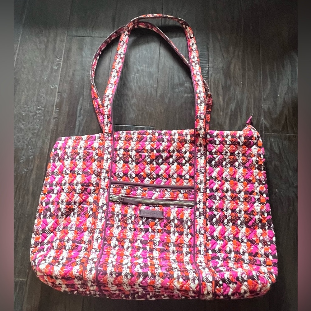 $78 Vera Bradley Iconic Vera Tote Bag in Retired Houndstooth Tweed Pink Orange